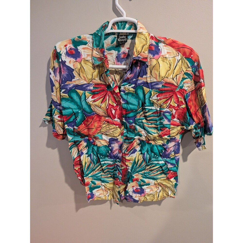 Judy Knapp Vintage 90s Floral Button Hawaiian Vacation Bright 80s